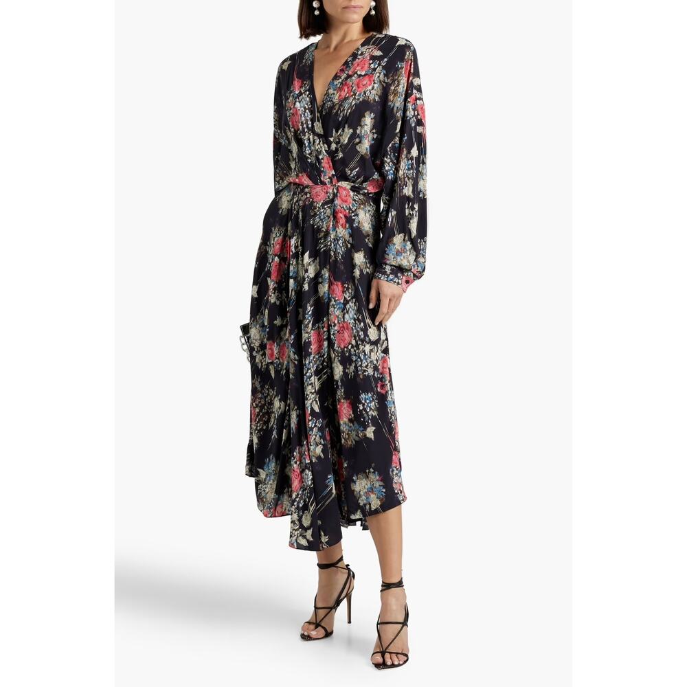IRO Paris Aleyna Floral Wrap Effect Satin Dress $645 size38/6 US